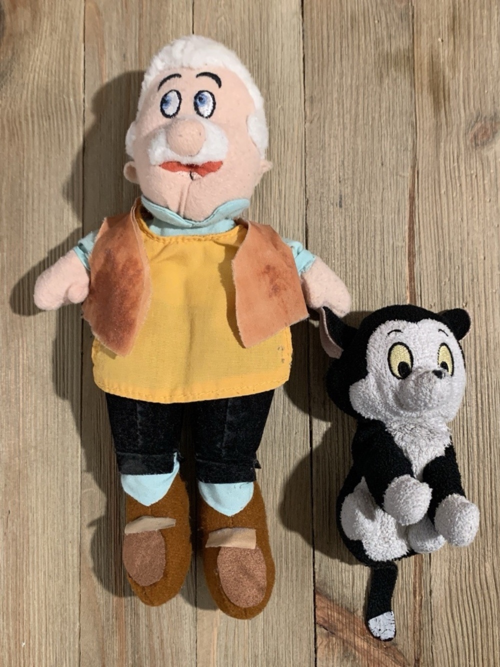 DISNEY® Geppetto and Figaro Floppy Doll 9.5" Pinocchio Soft Cloth Plushies VTG